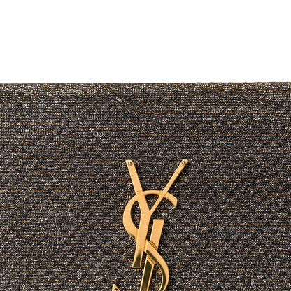 Saint Laurent Metallic Canvas Woven Classic Monogram Tassel Clutch Silver Gold 12 of 13