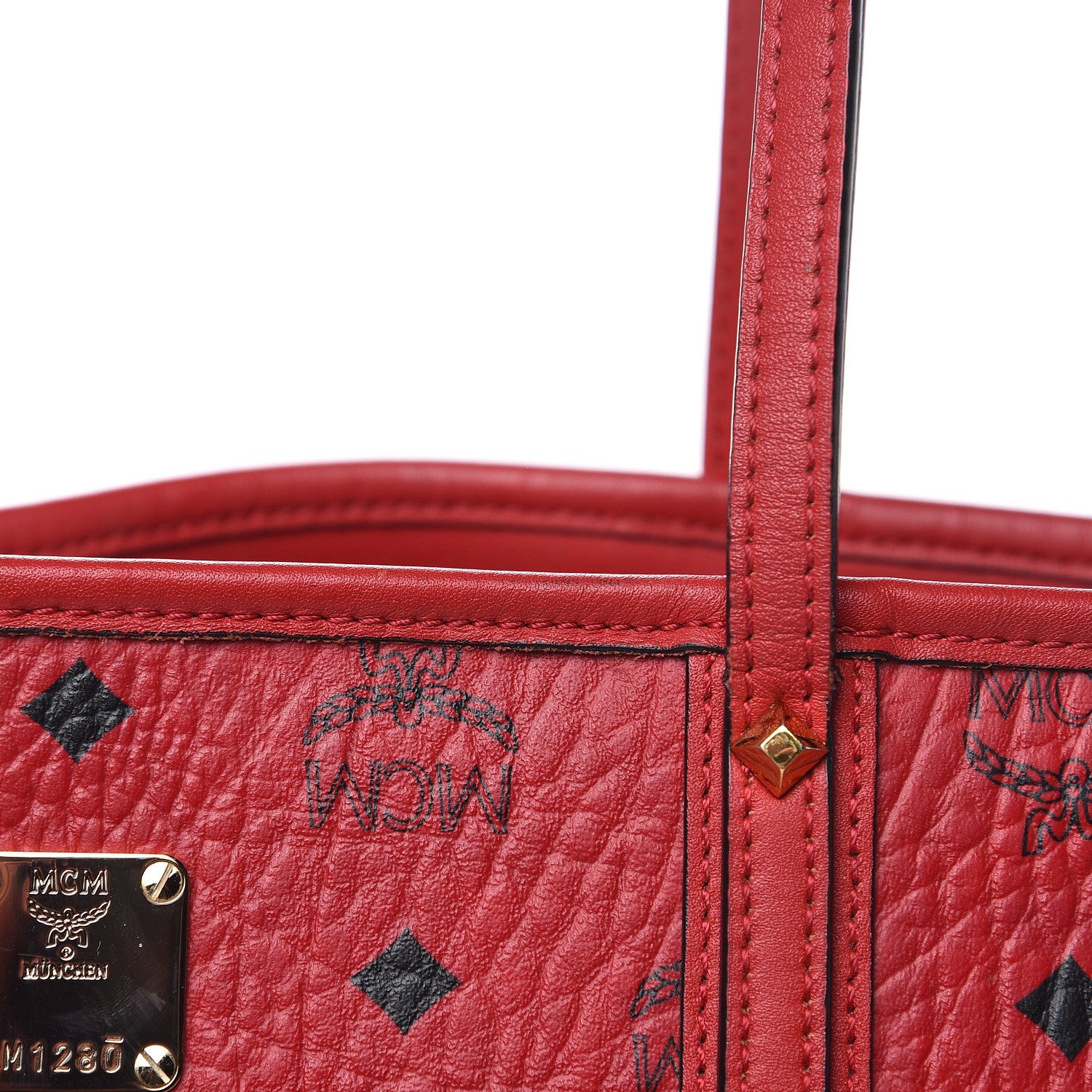 MCM Visetos Medium Anya Zip Top Shopper Tote Ruby Red 15 of 16