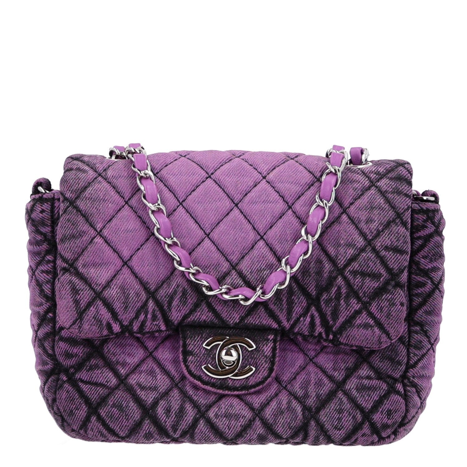 Chanel Washed Denim Quilted Small Denimpression Flap Violet Purple Black 1 of 11