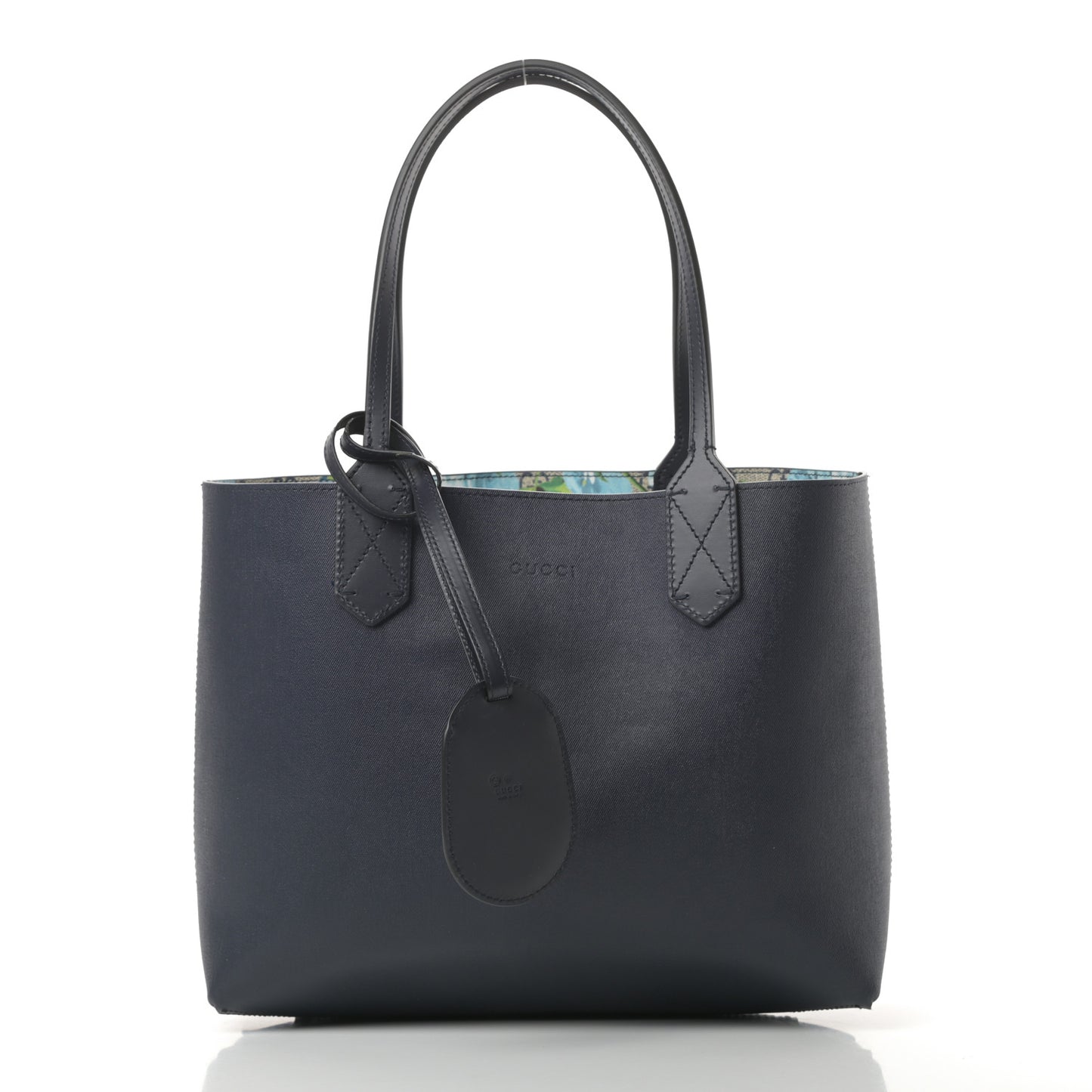 GG Supreme Monogram Blooms Small Reversible Tote Beige Blue Navy
