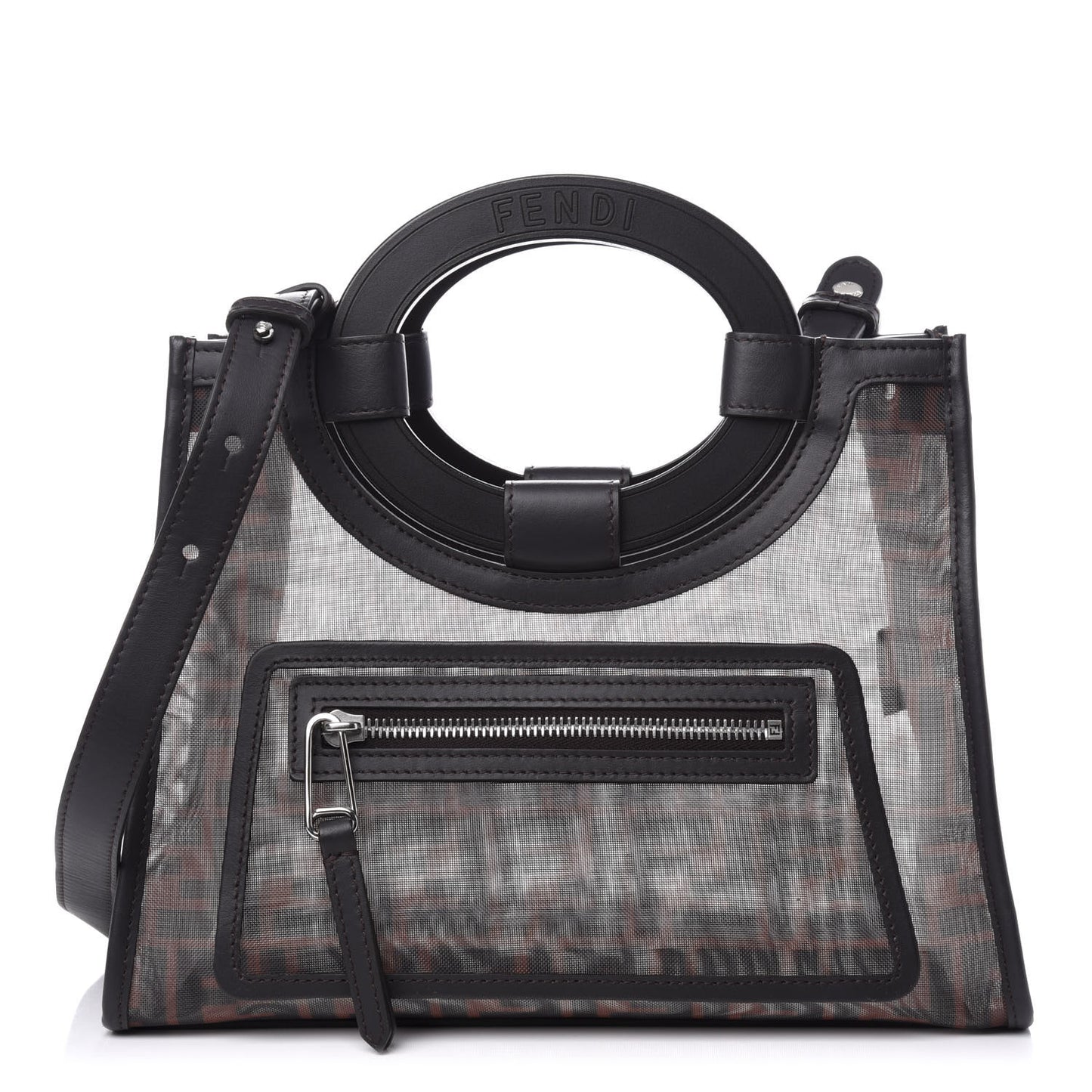 Mesh Vitello Century Cuoio FF 1974 Small Runaway Shopper Tote Marrone Black Ebano