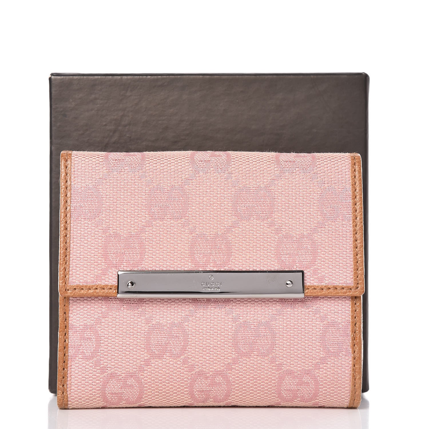 Gucci Monogram Metal Bar French Flap Wallet Pink 8 of 8