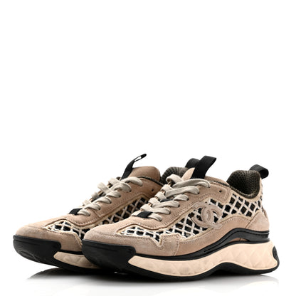 Chanel Suede Calfskin Embroidered CC Sneakers 36 Beige Black 4 of 11