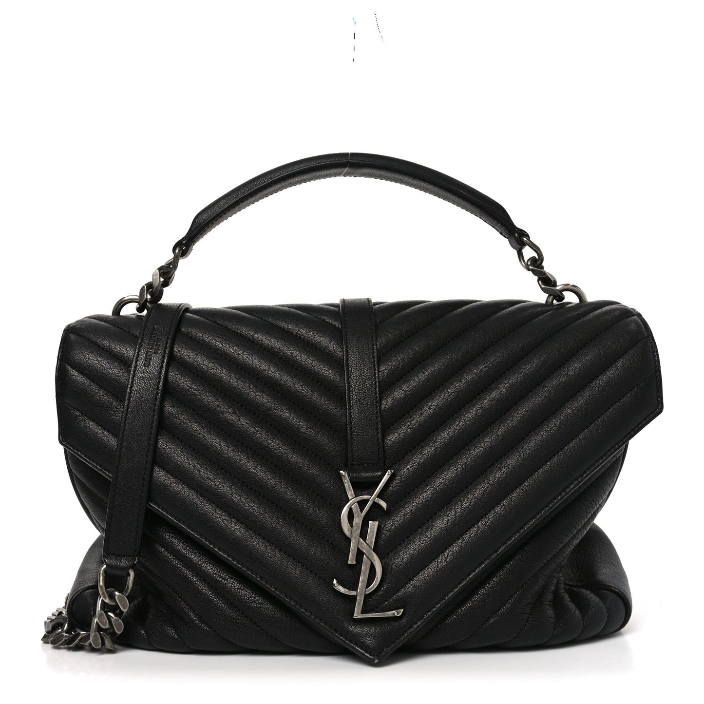 Sheepskin Matelasse Chevron Monogram Large College Bag Black