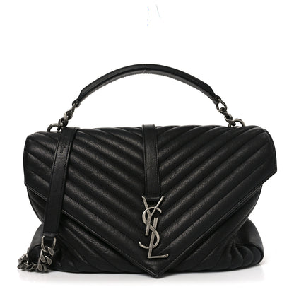 Saint Laurent Sheepskin Matelasse Chevron Monogram Large College Bag Black 1 of 10