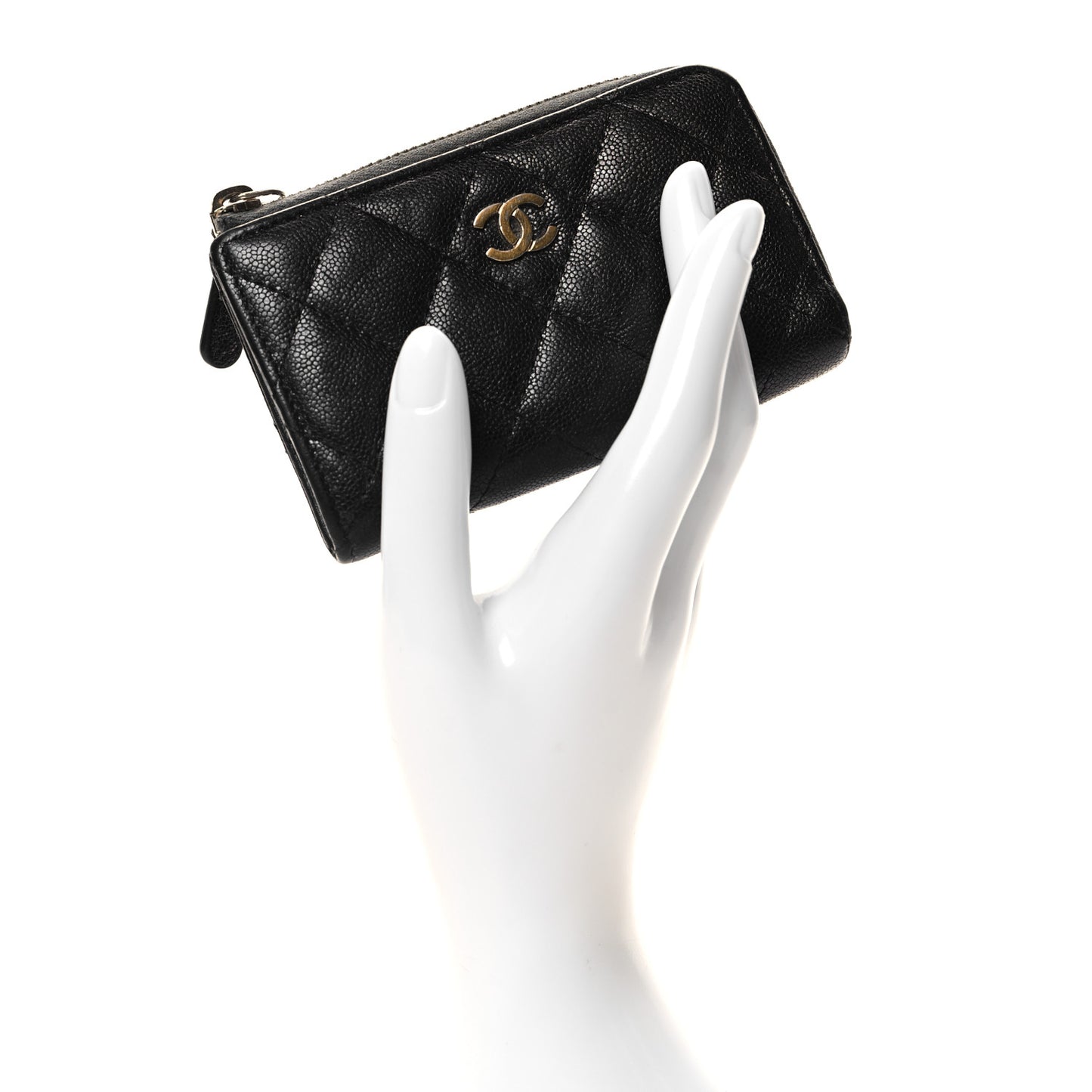 Iridescent Caviar Quilted Zipped Key Holder Case Black