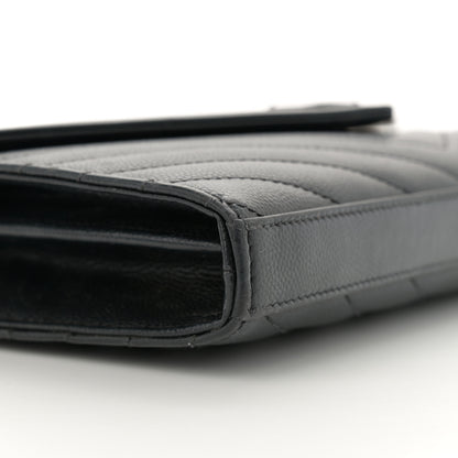 Saint Laurent Grain De Poudre Matelasse Chevron Monogram Monochrome Chain Wallet Black 10 of 15