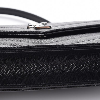 Saint Laurent Grain De Poudre Matelasse Chevron Monogram Envelope Chain Wallet Black 9 of 10