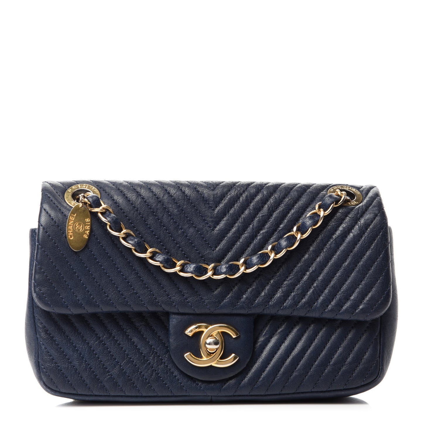 Calfskin Surpique Chevron Small Flap Navy