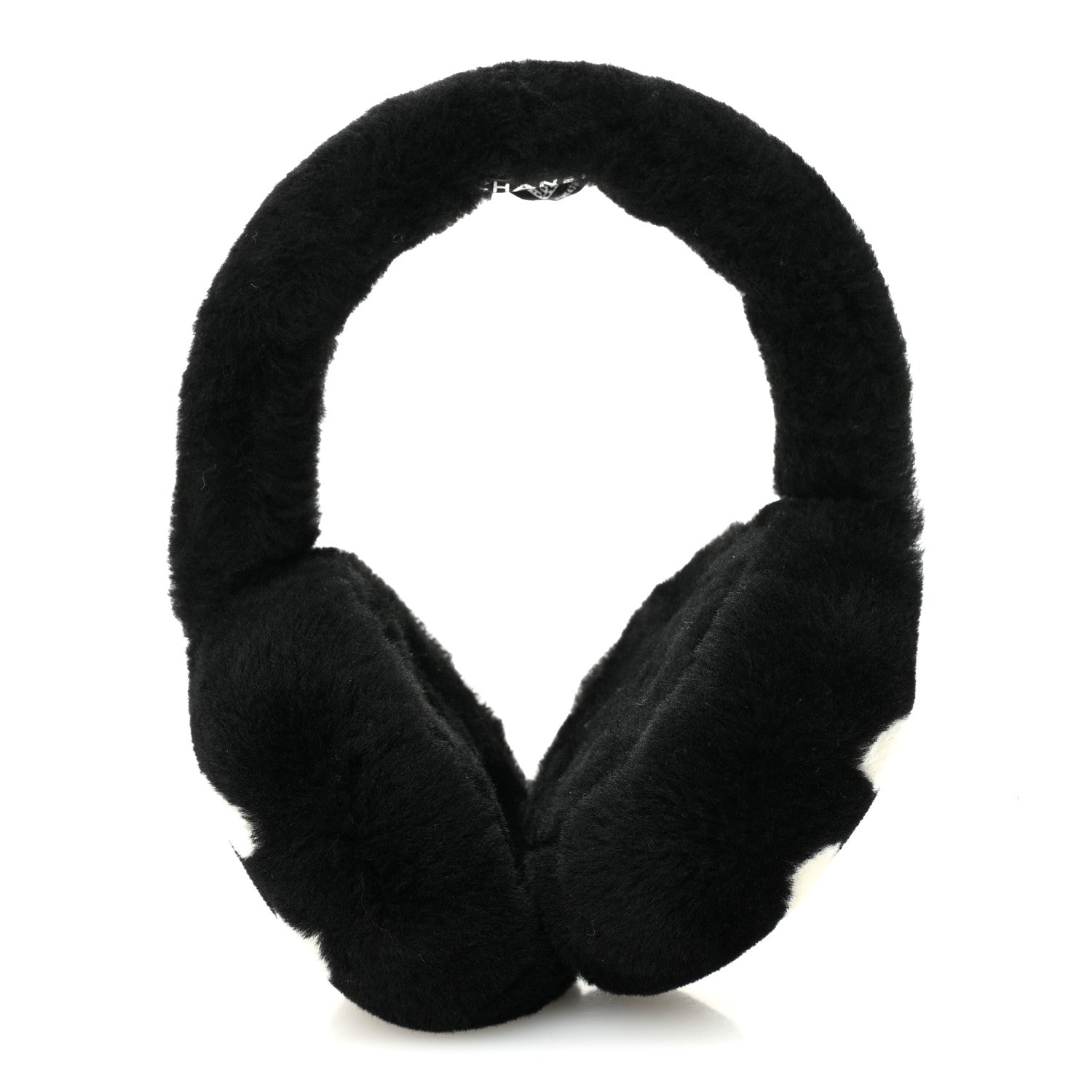 Chanel Shearling CC Ear Muffs Black White 1 of 6