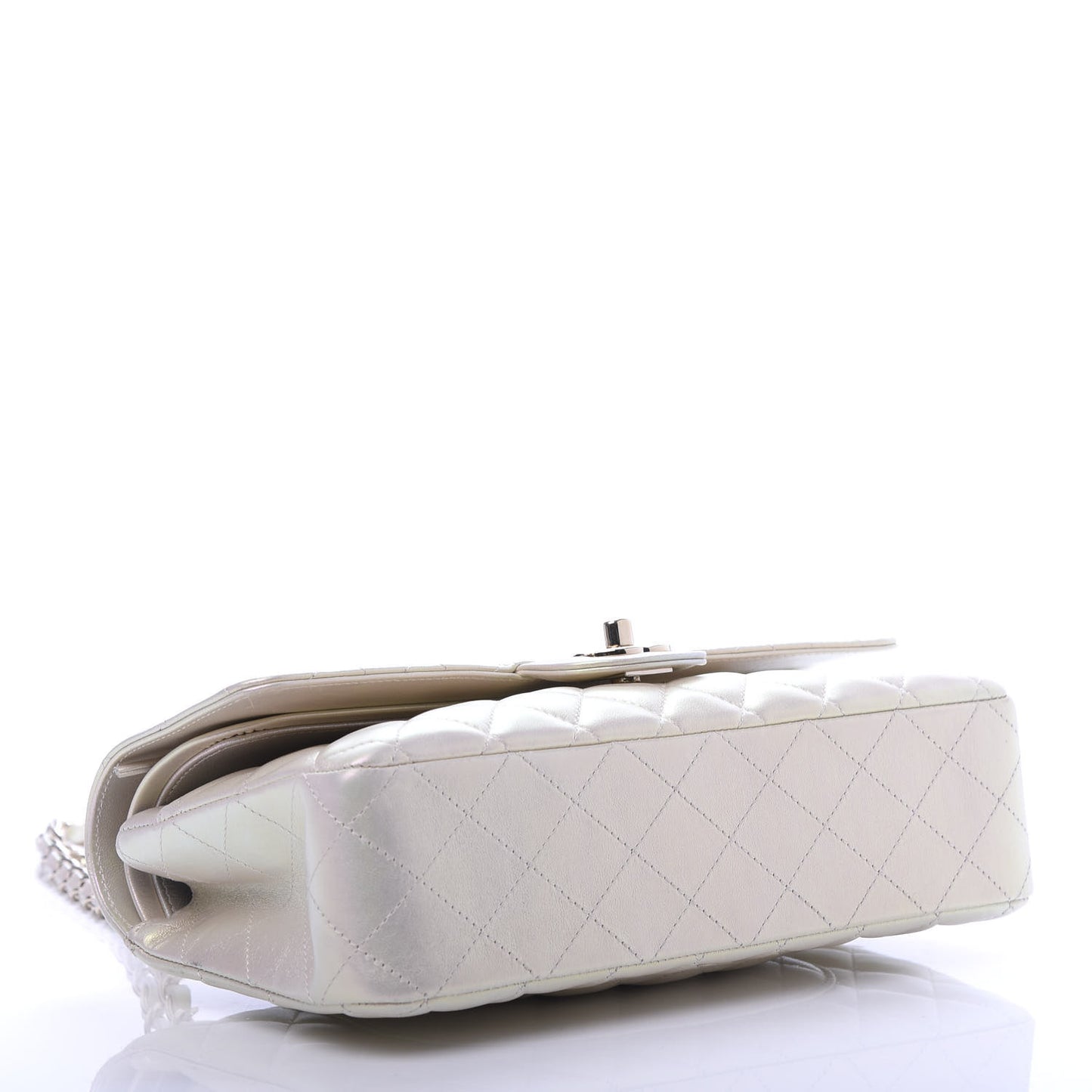 Iridescent Lambskin Quilted Medium Double Flap Ivory
