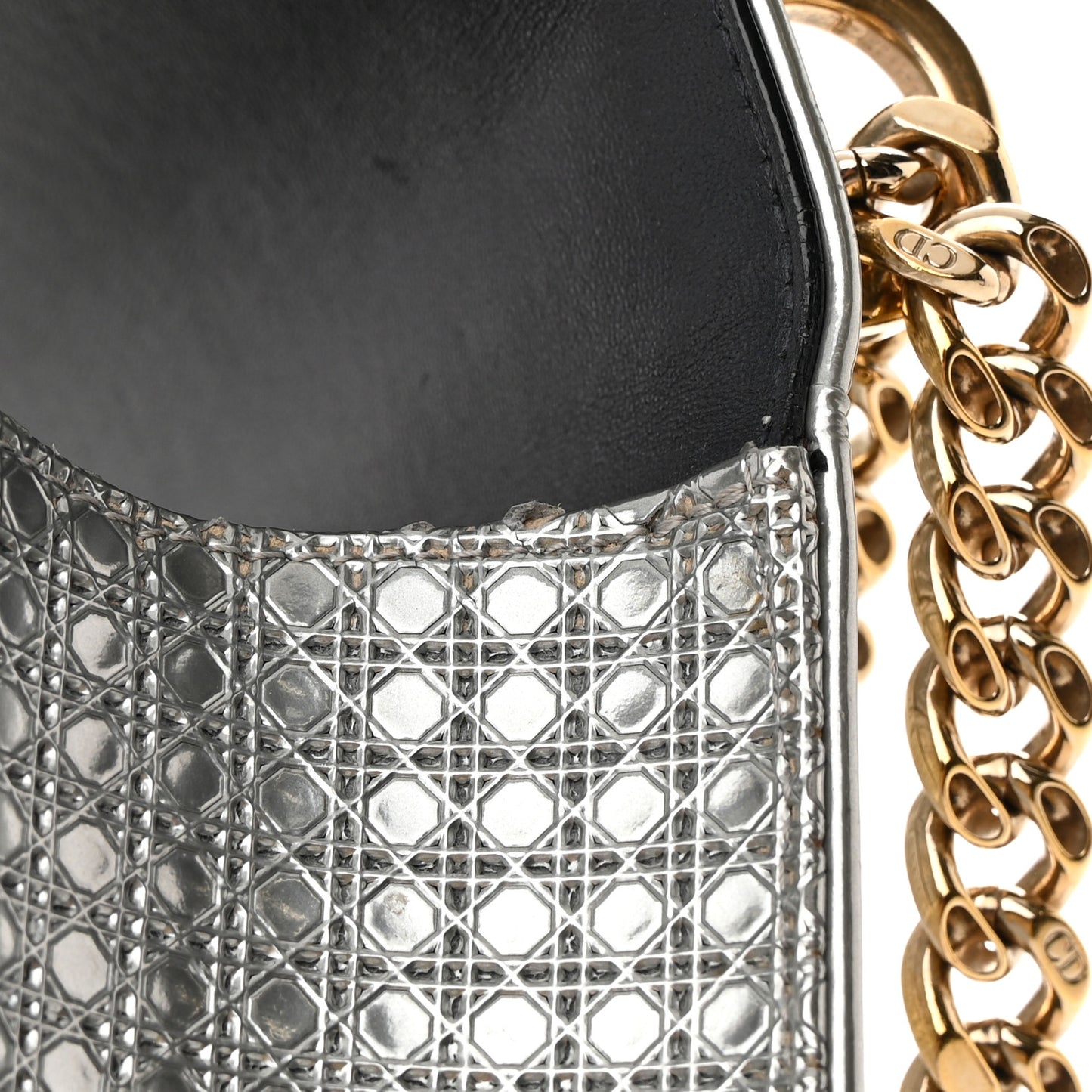 Metallic Patent Micro-Cannage Small Diorama Flap Bag Silver