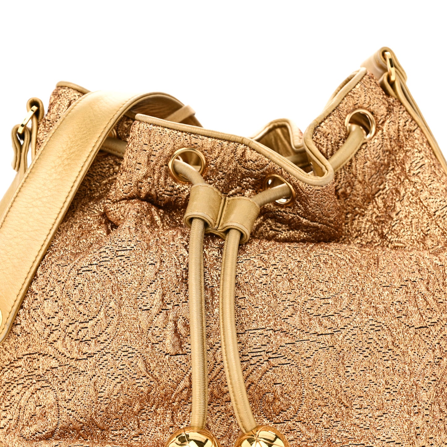 Metallic Brocade Lambskin CC Drawstring Bag Gold