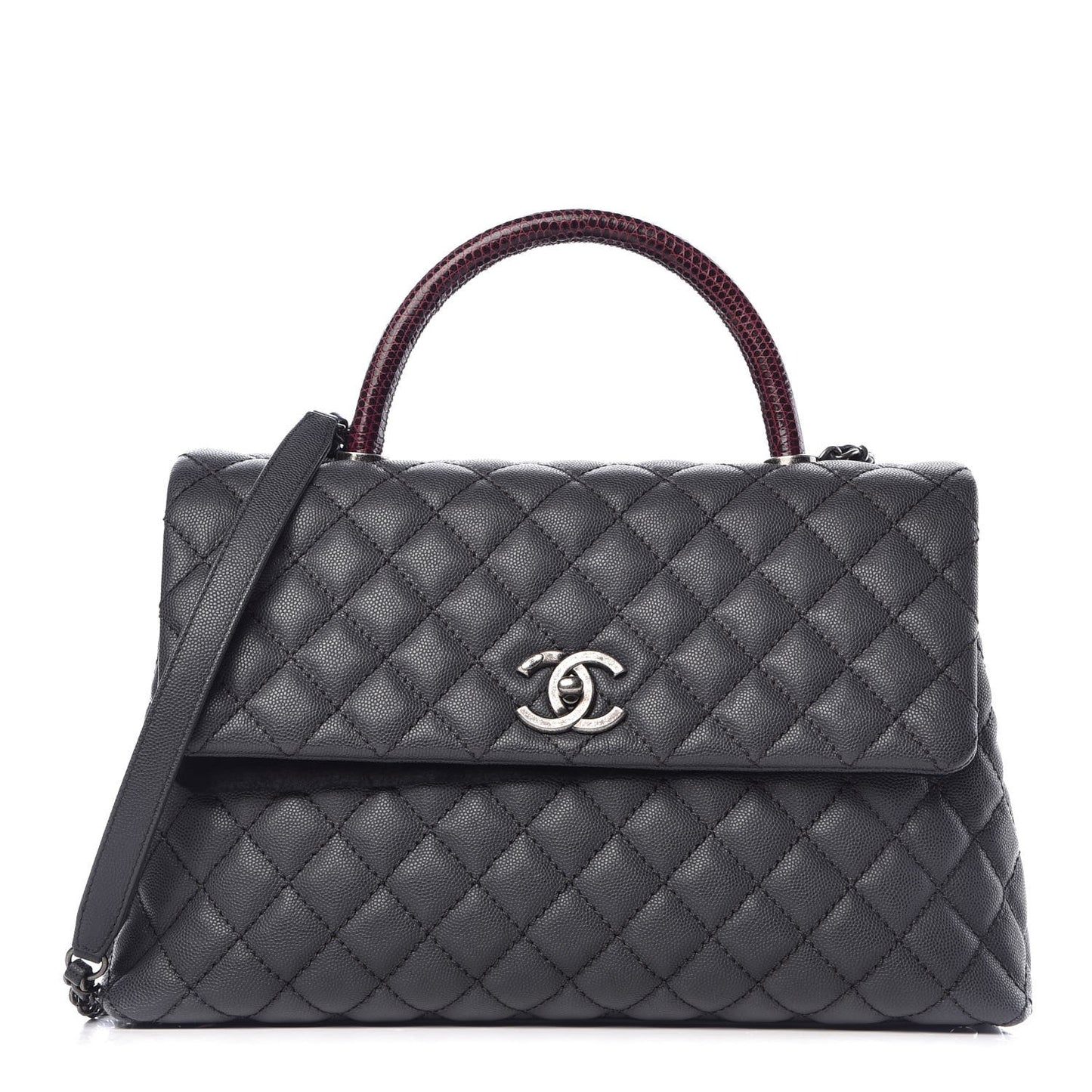 Caviar Lizard Quilted Medium Coco Handle Flap Grey