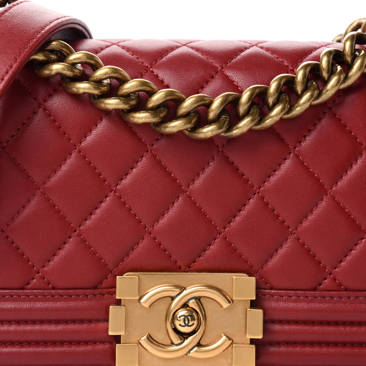 Lambskin Quilted Small Boy Flap Dark Red