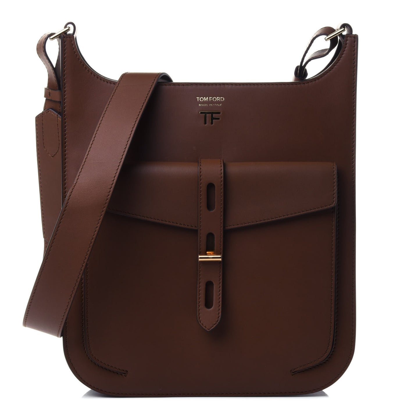 Calfskin T Twist Crossbody Bag Brown