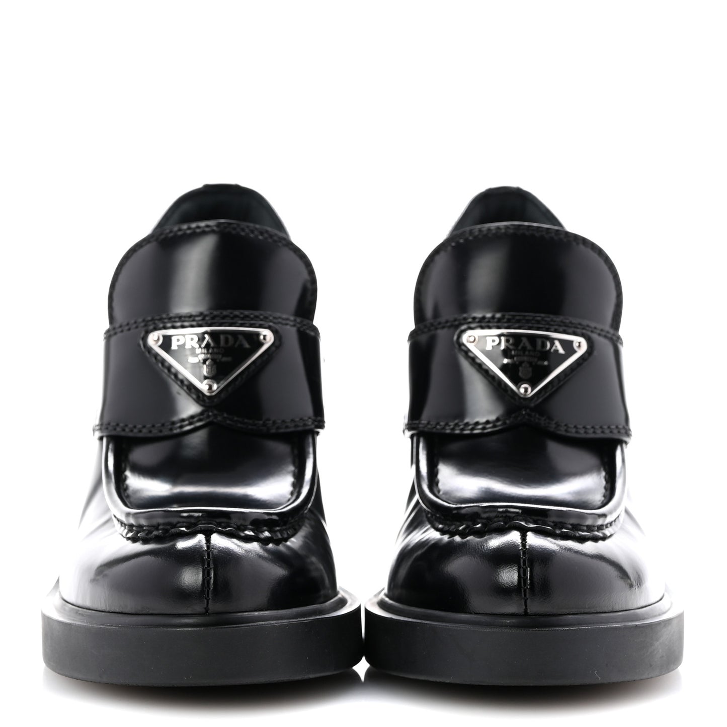 Spazzolato Metal Triangle Logo 85mm Loafers 36 Black