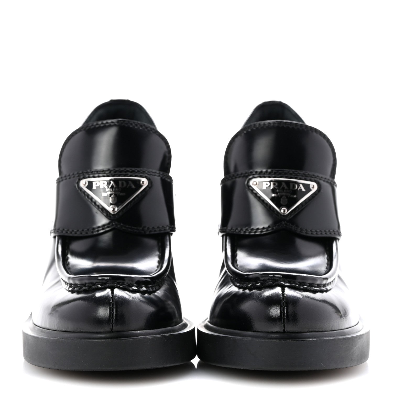 Prada Spazzolato Metal Triangle Logo 85mm Loafers 36 Black 3 of 10