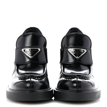 Prada Spazzolato Metal Triangle Logo 85mm Loafers 36 Black 3 of 10