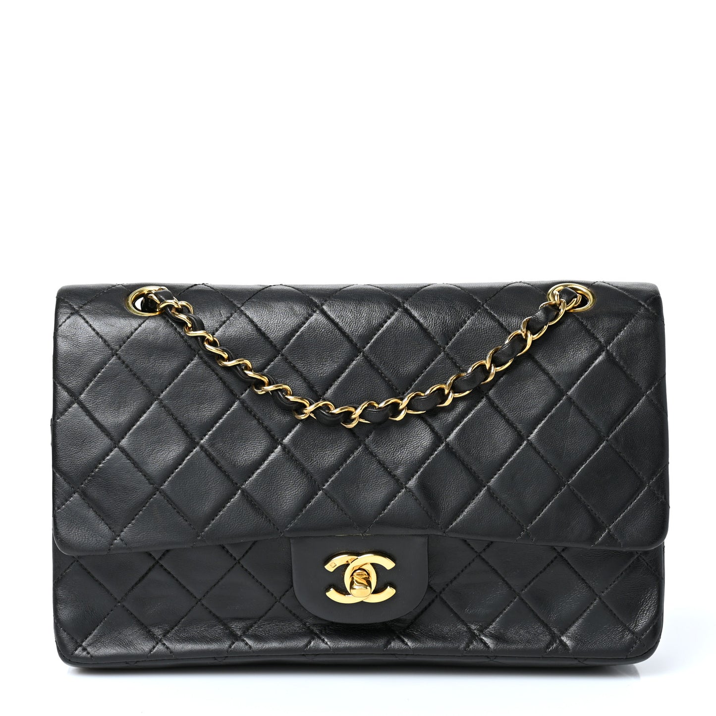 Lambskin Quilted Medium Double Flap Black