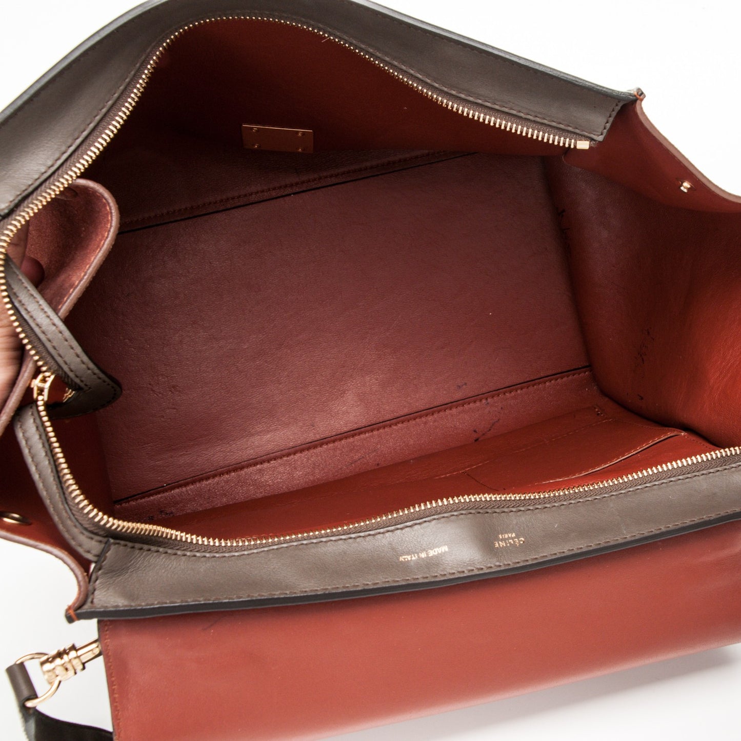 Smooth Calfskin Suede Medium Tri-Color Trapeze Terracotta