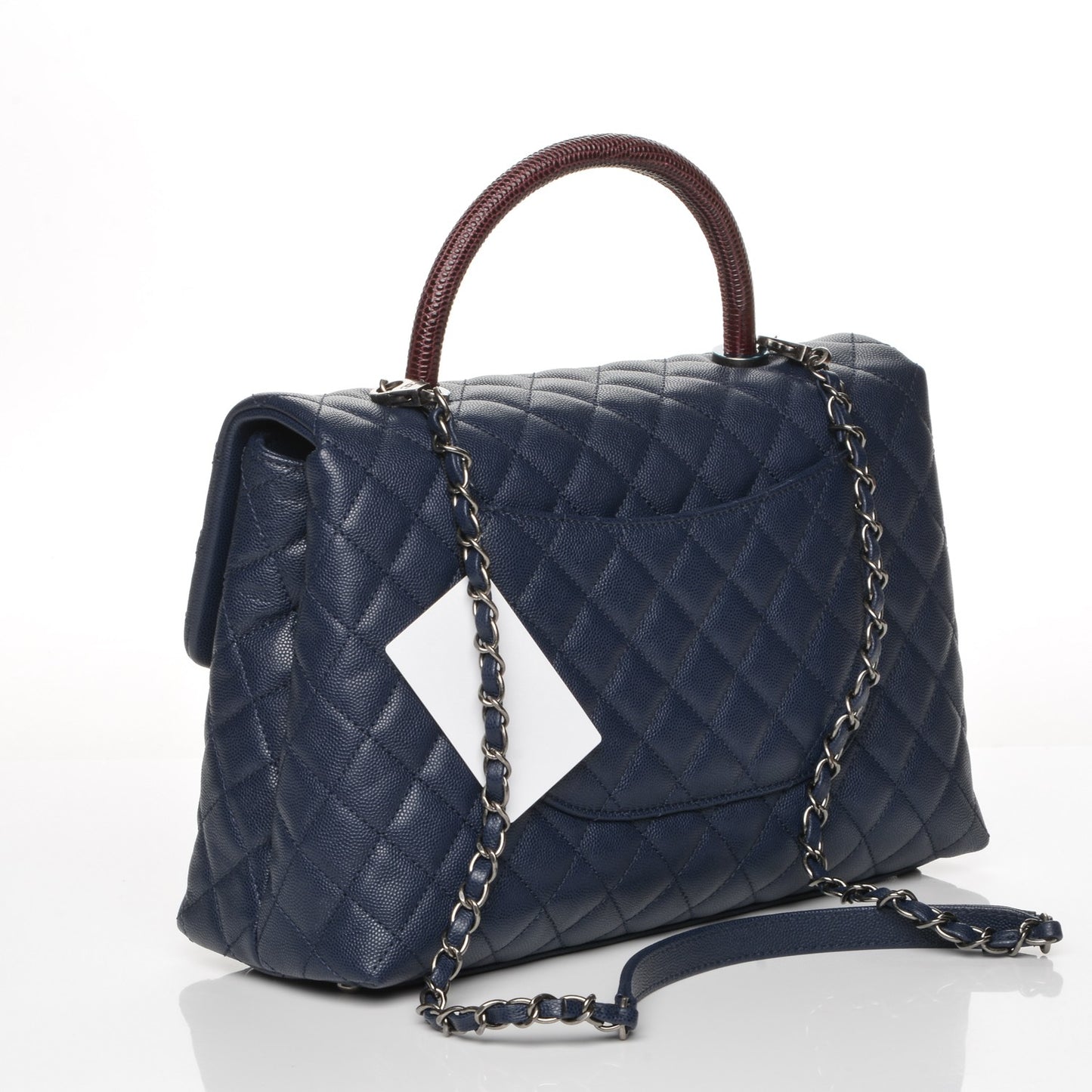 Caviar Lizard Quilted Medium Coco Handle Flap Navy