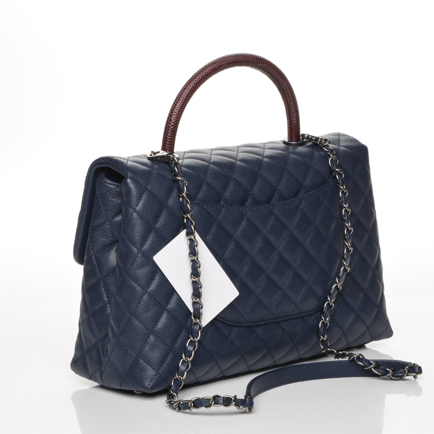 Chanel Caviar Lizard Quilted Medium Coco Handle Flap Navy 3 of 7