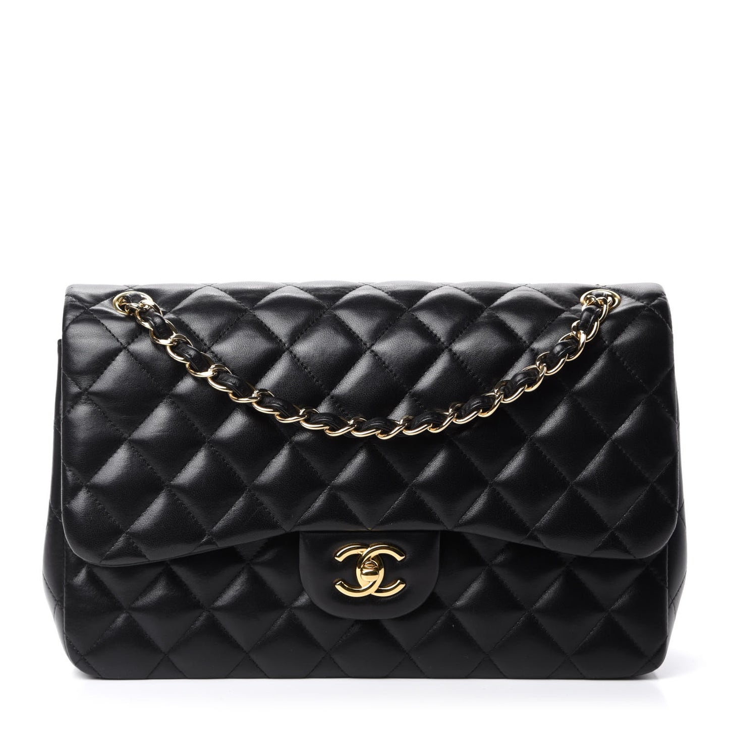 Lambskin Quilted Jumbo Double Flap Black
