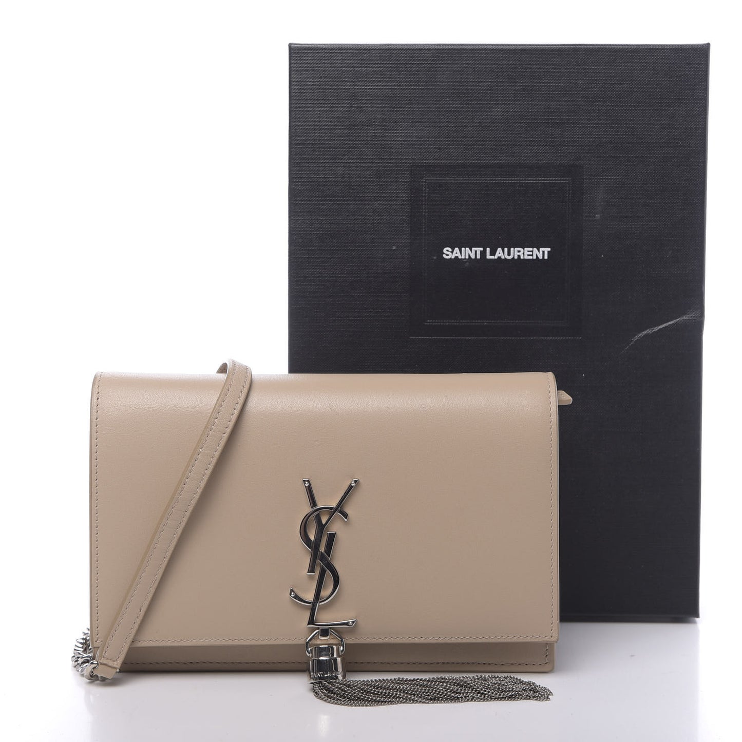 Smooth Calfskin Classic Monogram Kate Tassel Chain Wallet Nude Powder