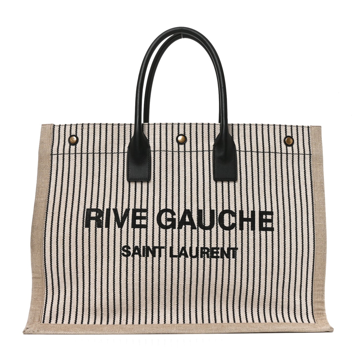 Linen Calfskin Rive Gauche Tote Natural Black
