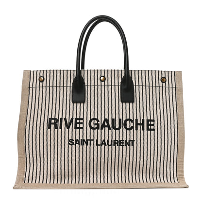Saint Laurent Linen Calfskin Rive Gauche Tote Natural Black 1 of 10