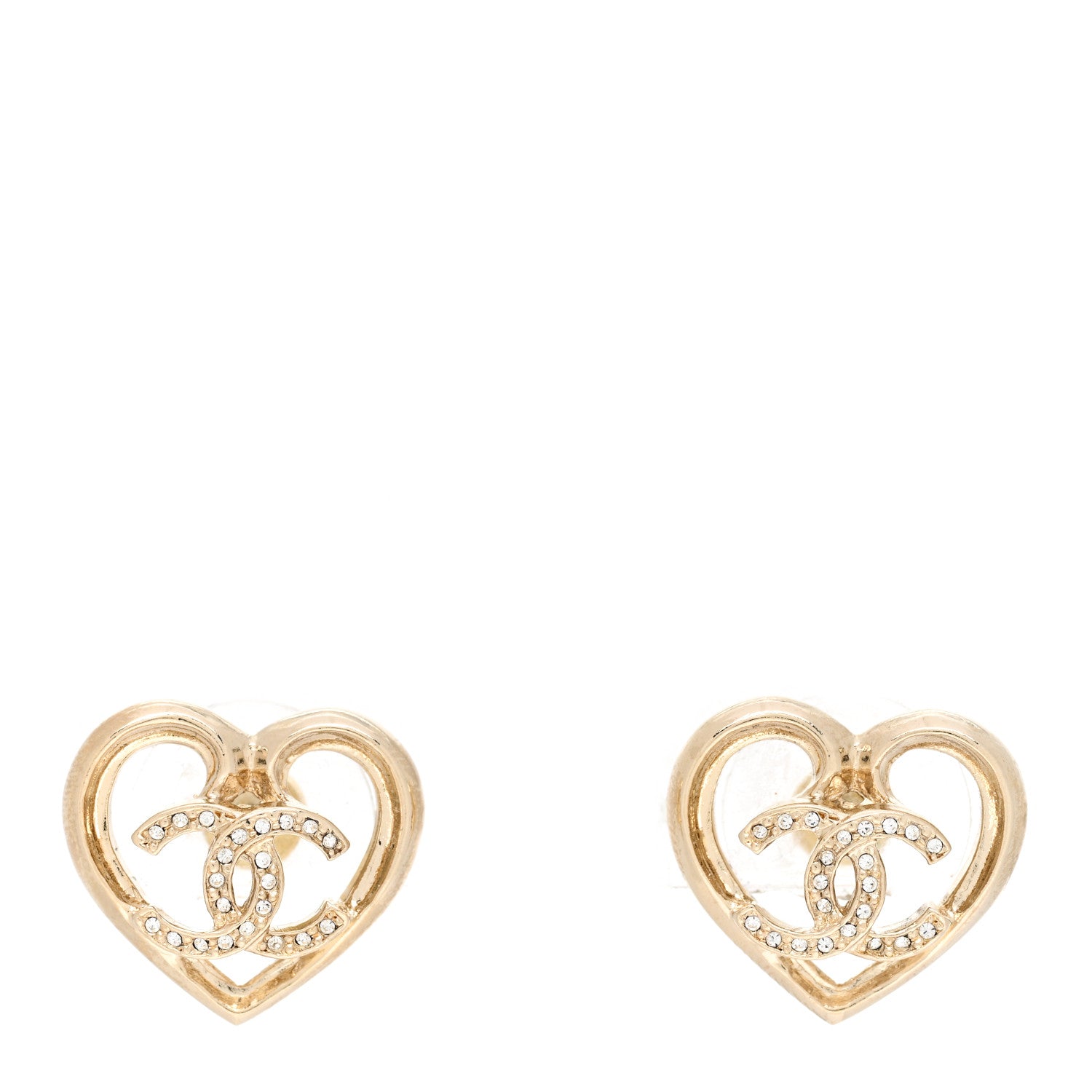 Chanel Metal Crystal CC Logo Heart Earrings Gold 1 of 5