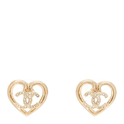 Chanel Metal Crystal CC Logo Heart Earrings Gold 1 of 5