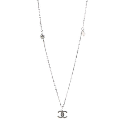 Chanel Crystal CC Pendant Necklace Silver 1 of 5