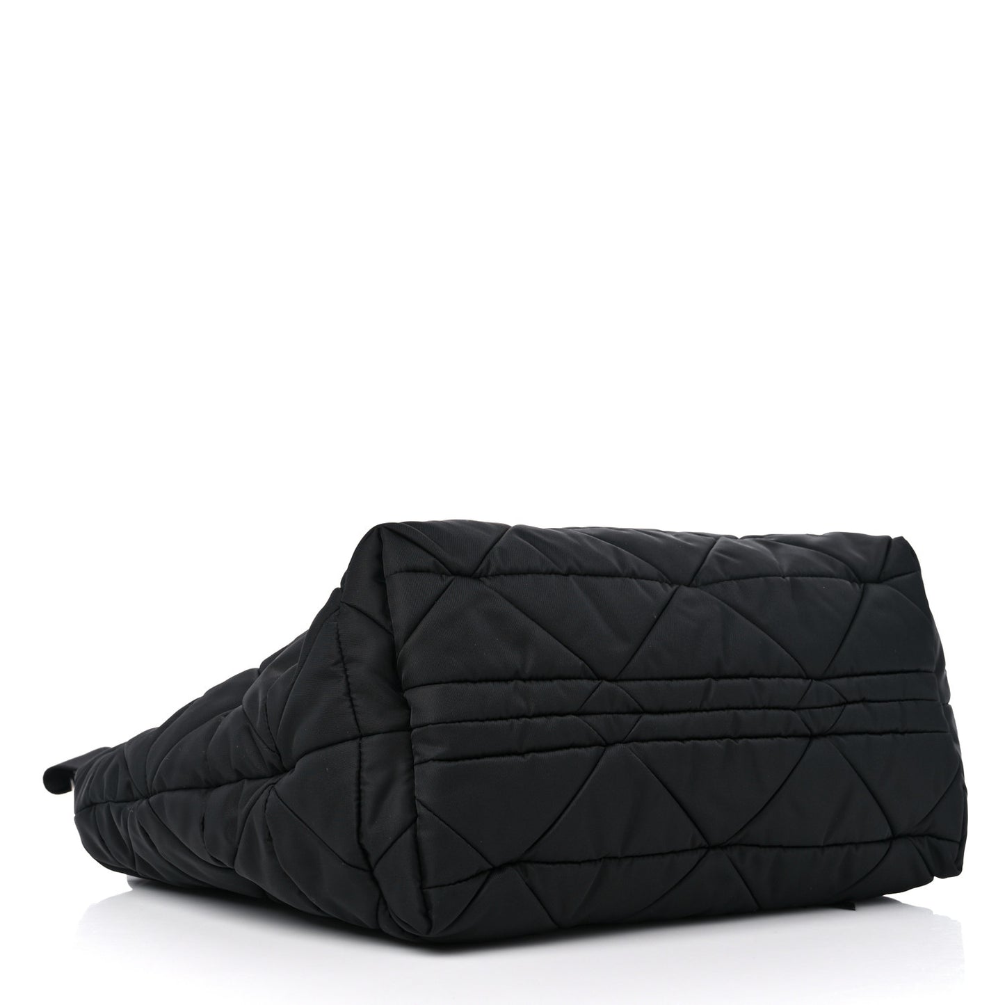 Re-Nylon Nappa Triangle Quilted Padded Small Double Handled Zip Tote Black