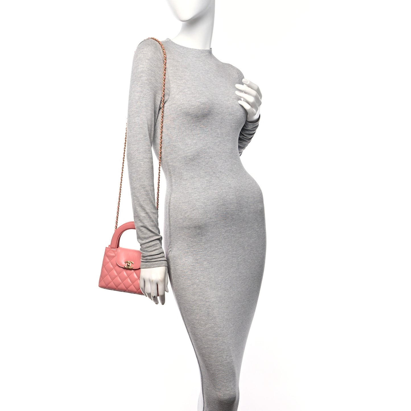 Shiny Aged Calfskin Quilted Nano Kelly Shopper Coral Pink