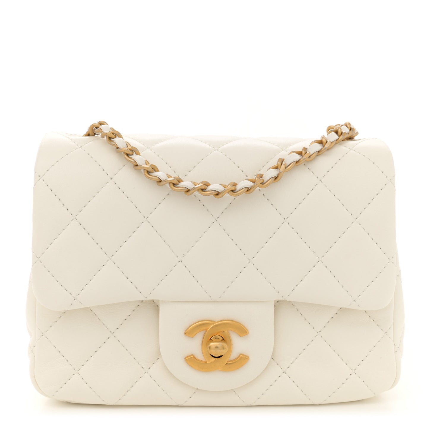 Lambskin Quilted Mini Pearl Crush Flap White