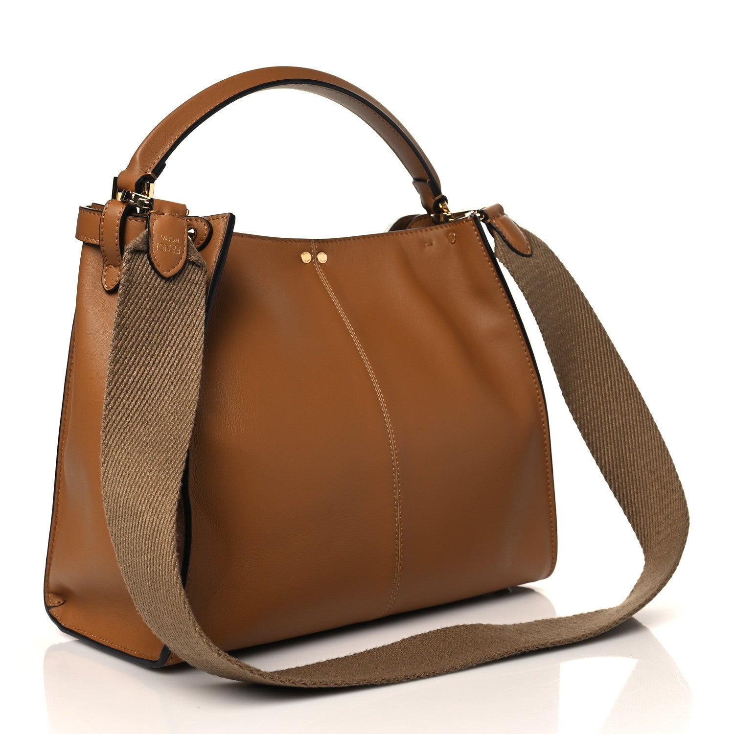 Fendi Vitello Seta Light Century Shearling FF 1974 Medium Peekaboo X-Lite Nocciolo Ebano Tobacco 3 of 10
