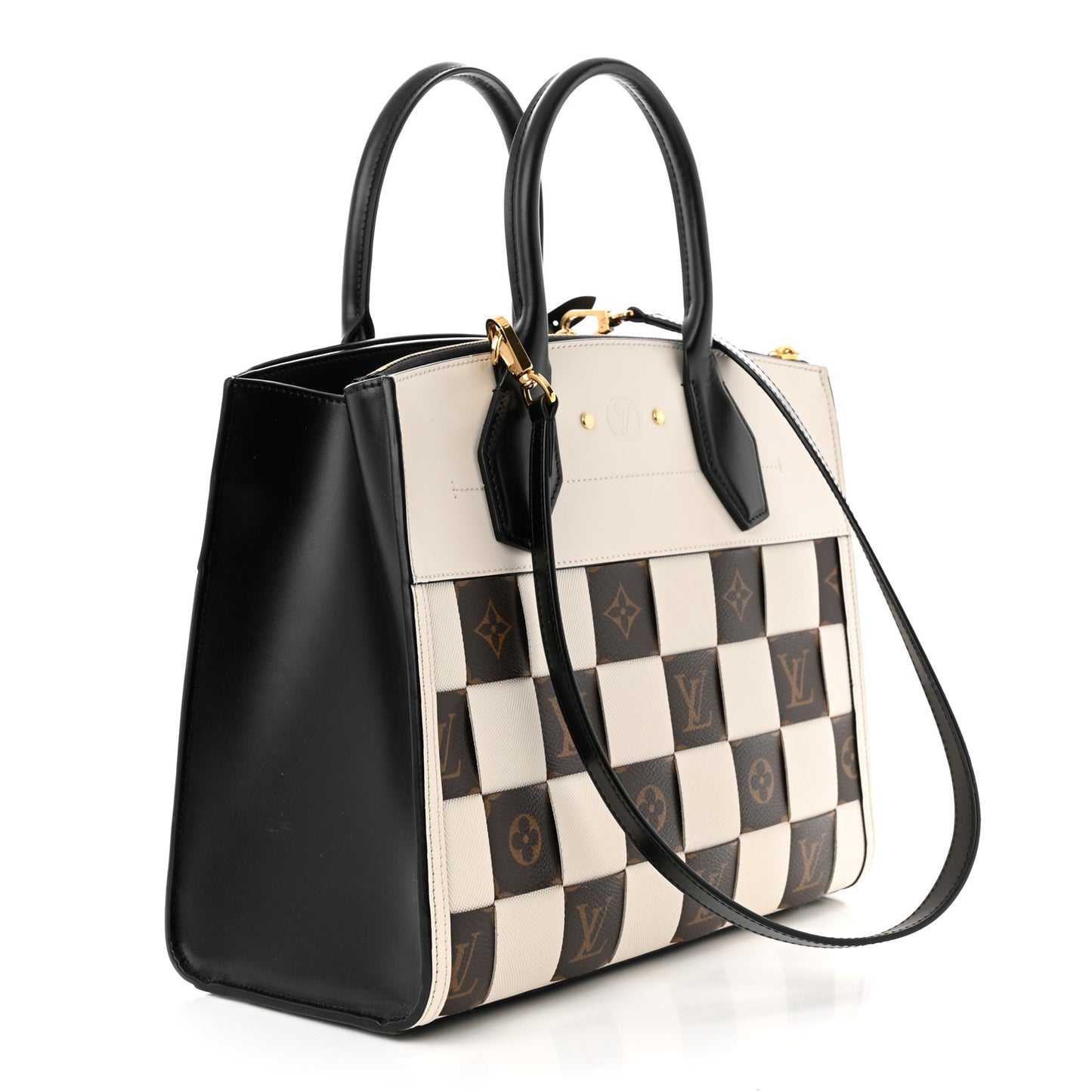 Calfskin Monogram Damier Tressage City Steamer MM Creme