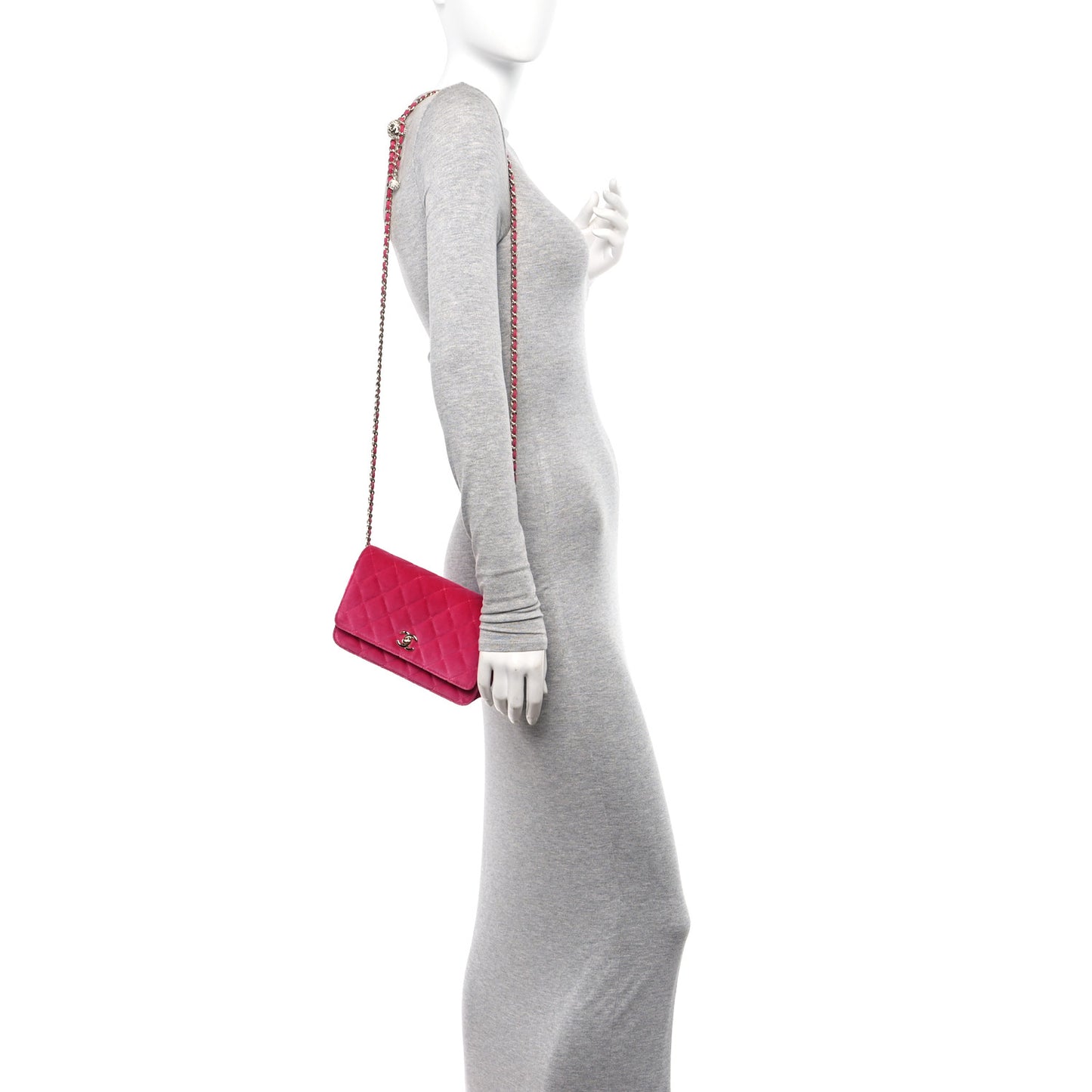 Velvet Quilted Pearl Crush Wallet On Chain WOC Pink
