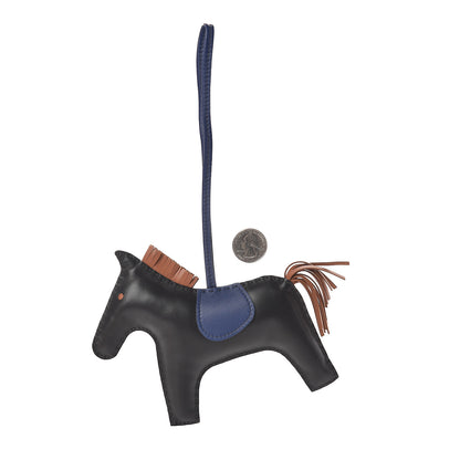 Hermes Milo Lambskin Grigri Rodeo Horse Bag Charm GM Black Bleu Saphir Gold 2 of 3