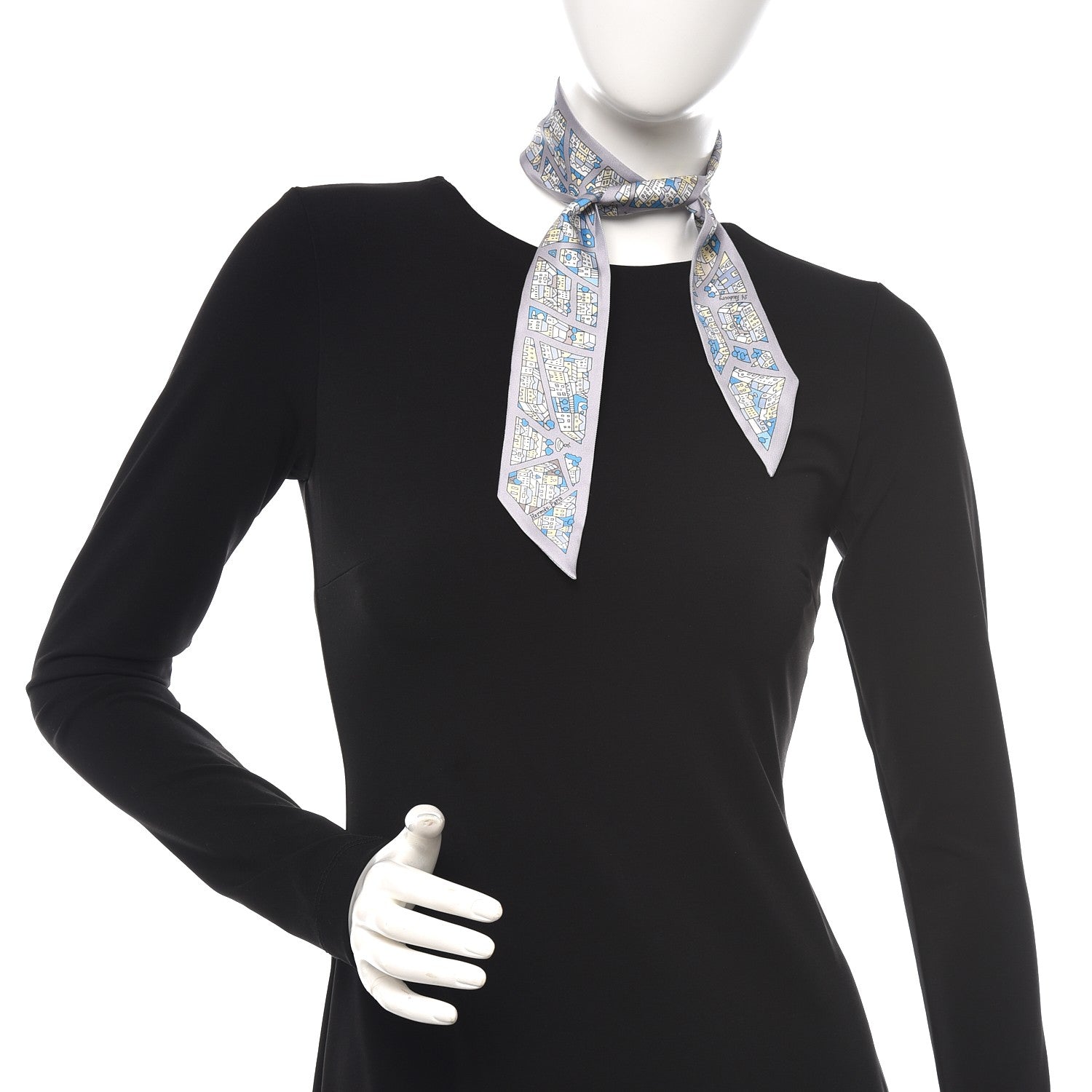 Hermes Silk Rire Droite Rive Gauche Twilly Gris Perle Bleu Jaune Pale 2 of 7