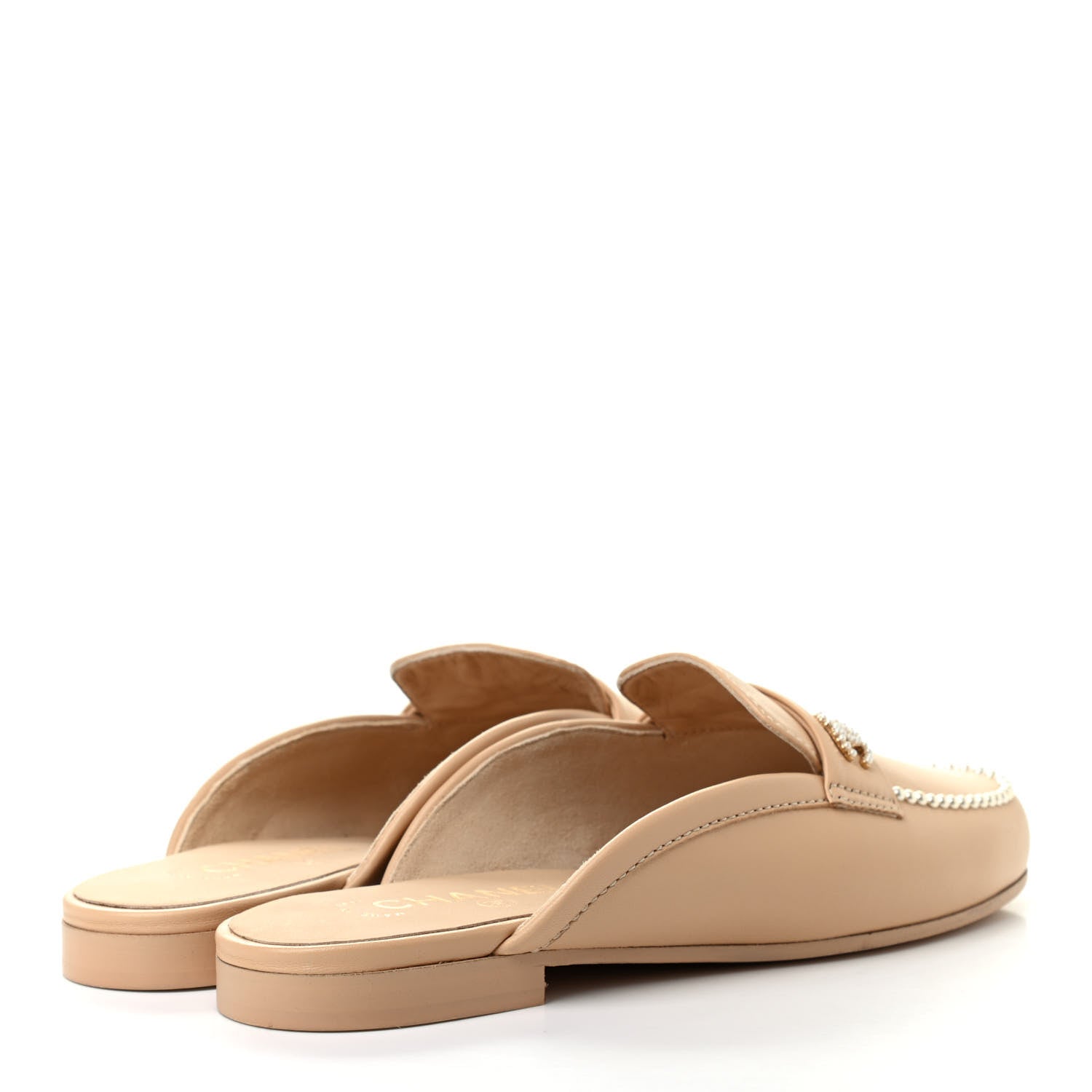 Chanel Lambskin Pearl CC Mules 38 Beige 4 of 8