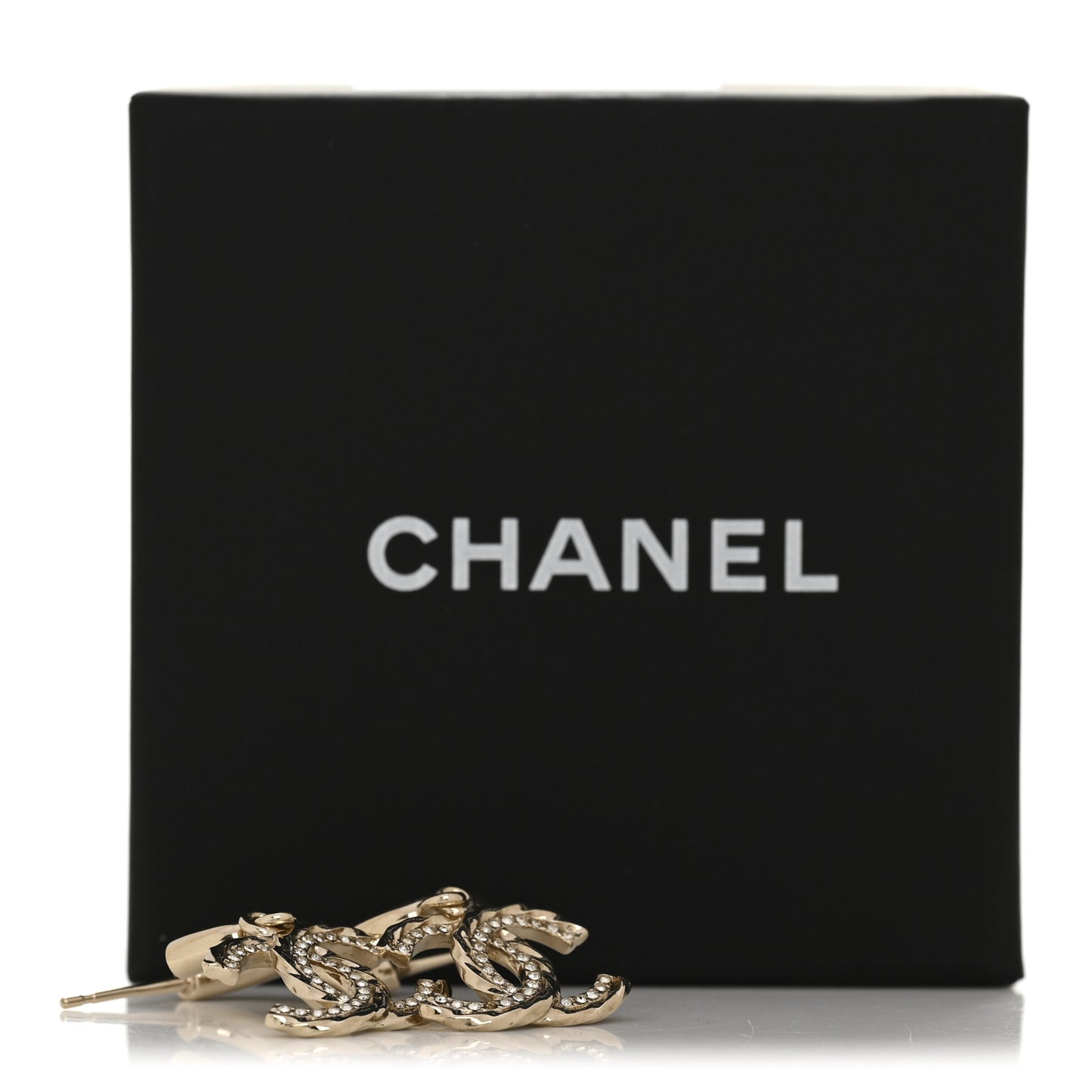 Metal Crystal CC Hoop Drop Earrings Gold