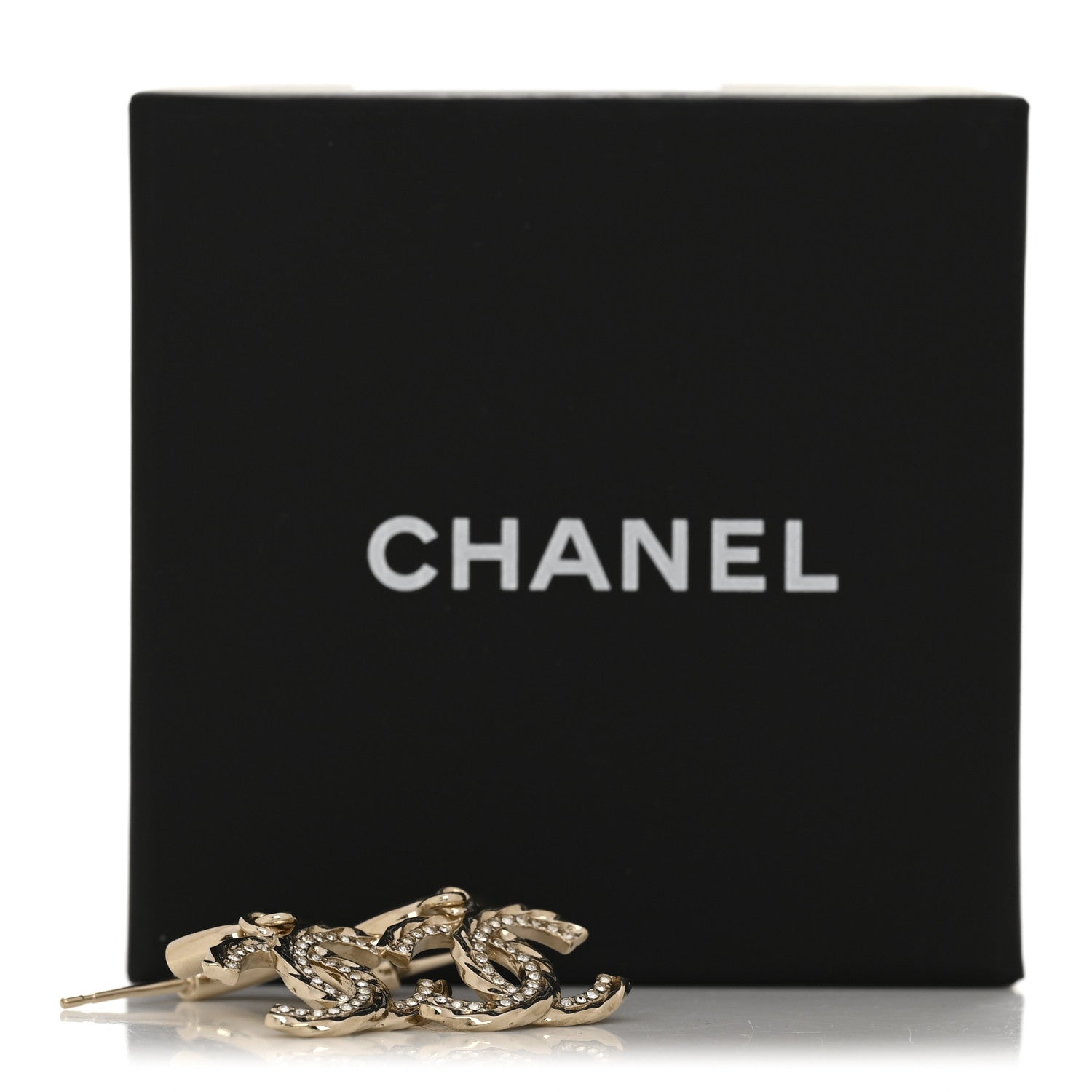 Chanel Metal Crystal CC Hoop Drop Earrings Gold 6 of 6
