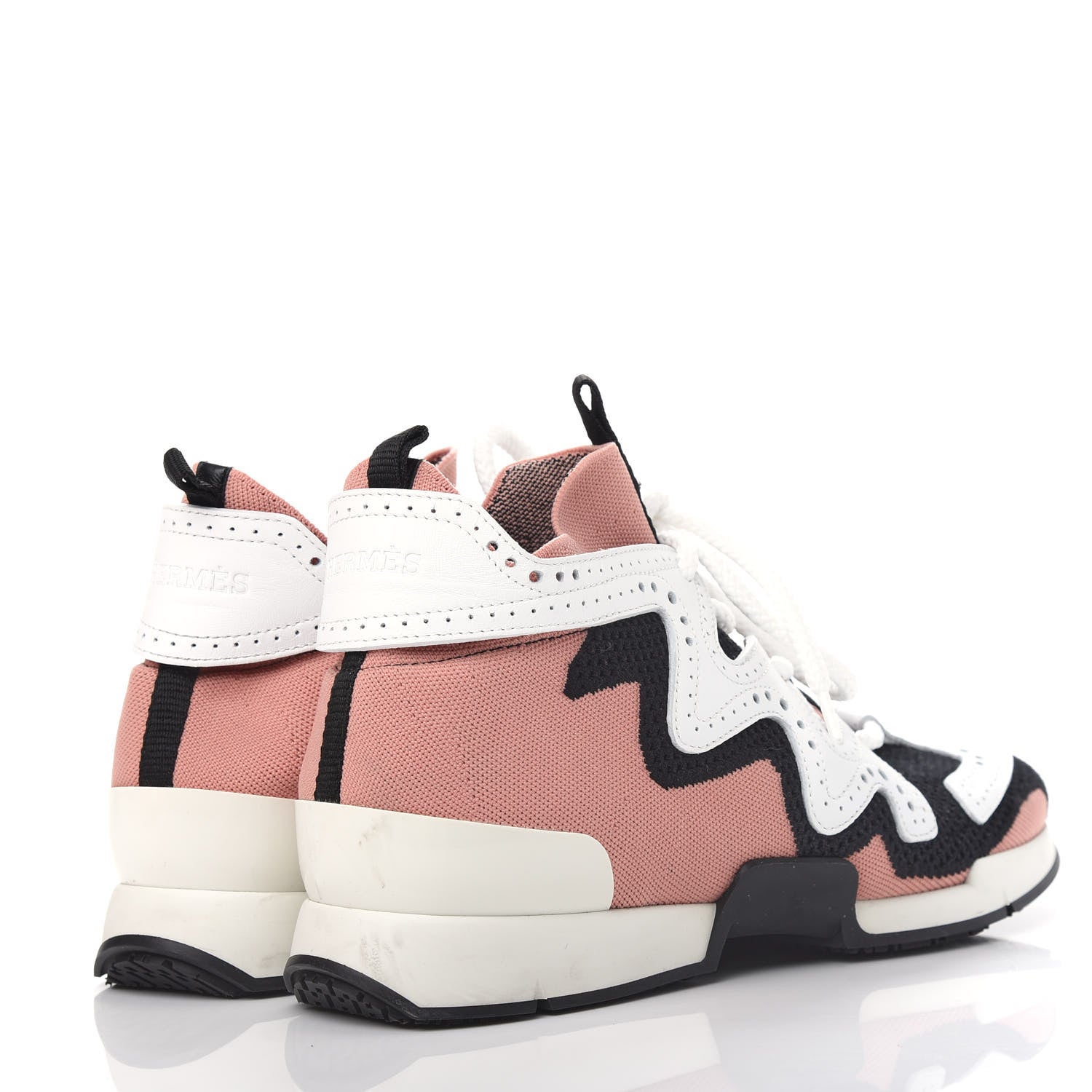 Hermes Knit Calfskin High Rise Action Sneakers 38 Rose Bubinga Multicolor 4 of 11