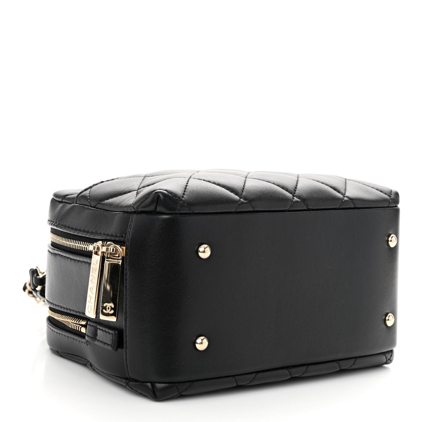 Lambskin Quilted Small Trendy CC Bowling Bag Black