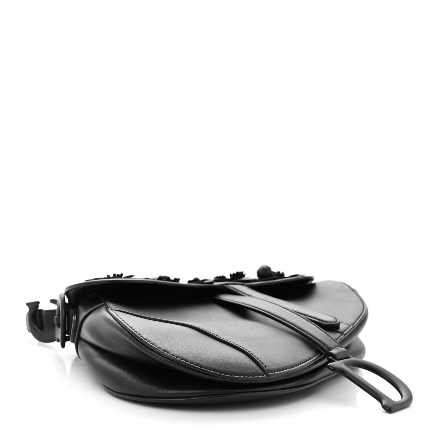 Lambskin 3D Floral Saddle Bag Black