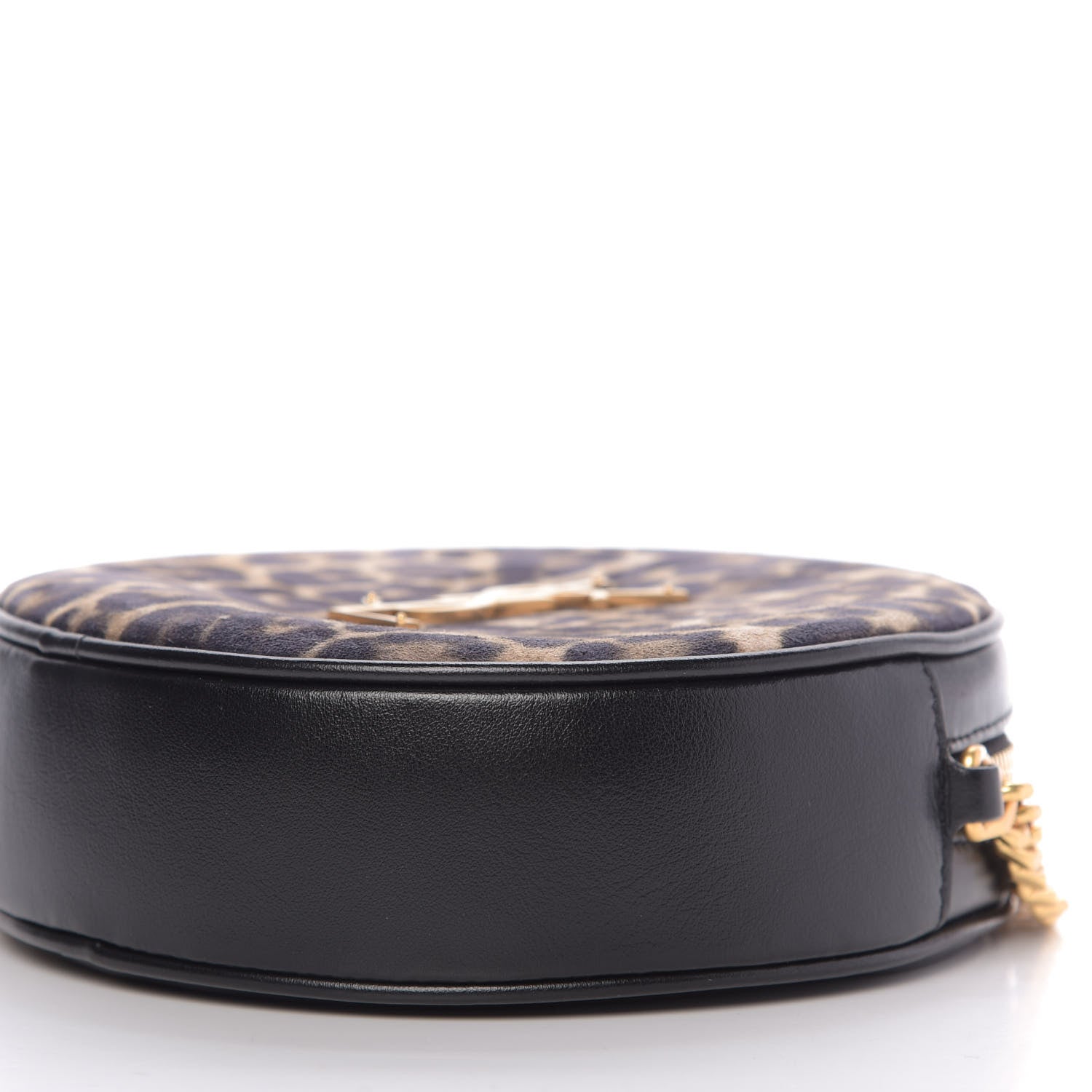 Saint Laurent Smooth Calfskin Suede Leopard Print Round Vinyle Camera Bag Black 7 of 9