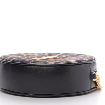 Saint Laurent Smooth Calfskin Suede Leopard Print Round Vinyle Camera Bag Black 7 of 9